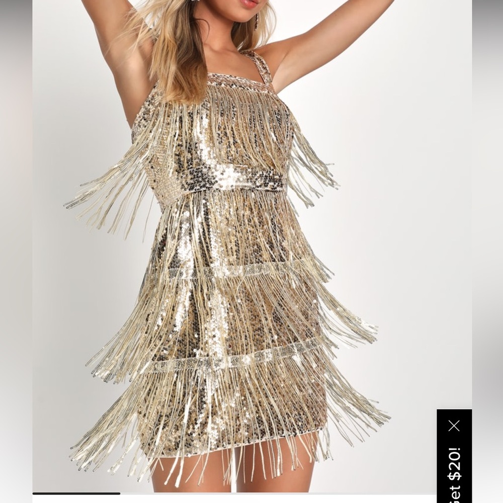 Lulus Gold Fringe Flapper Gatsby Sequin Dress Medium - Picture 5 of 12